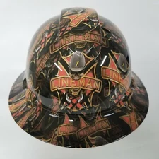 NEW FULL BRIM Hard Hat custom hydro dipped in LINEMAN ELECTRICAL DESIGN 