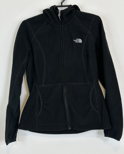 North Face Damen Small Full Zip Up Fleece Black Hooded Sweat Shirt Polartec