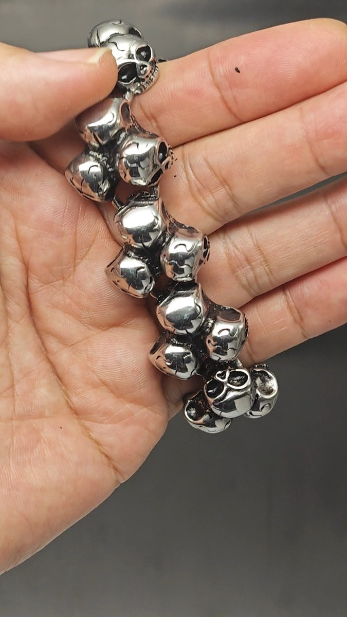 Gothic Punk Large Stainless Steel Triple Skull Bracelet Men's