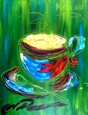 COFFEE  CUP  CANADIAN  BY  MARK KAZAV - ORIGINAL OIL PAINTING ABSTRACT