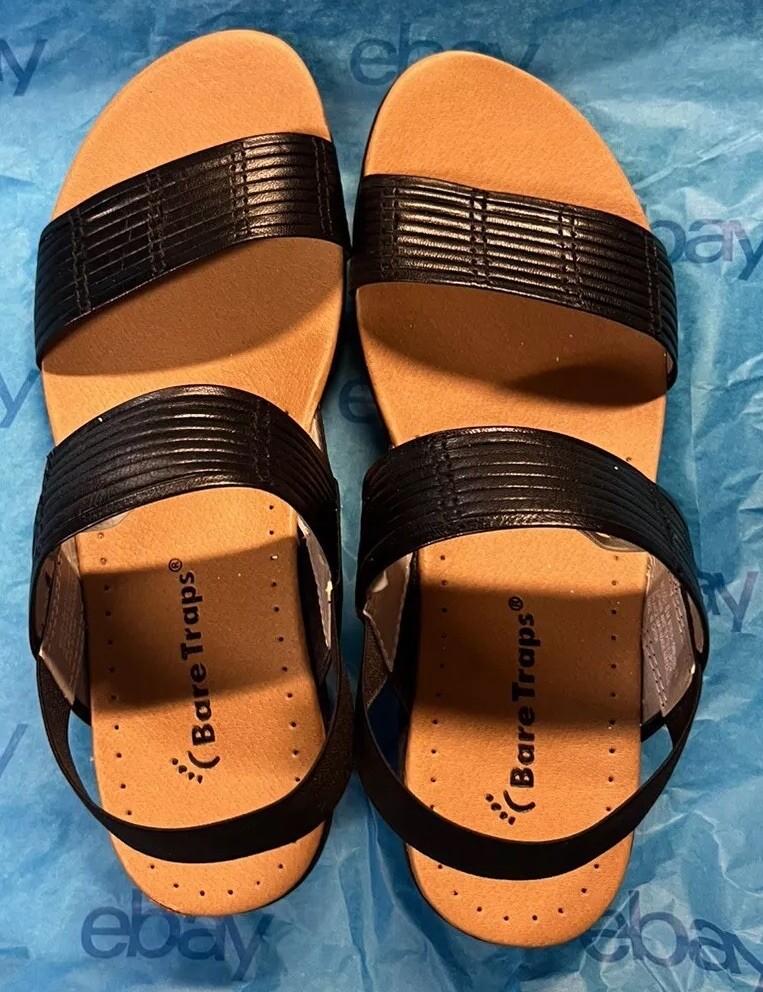 Baretraps Melody Black Leather Slingback Wedges Sandals Size 6M