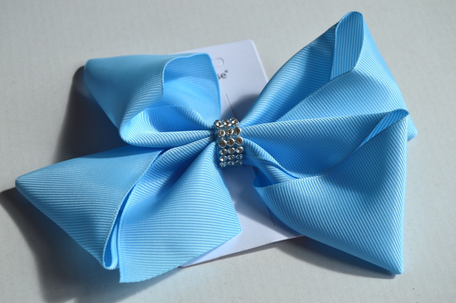 NEW 15cm Turquoise Blue Crossgrain Bow Diamanté Centre Forked Clip Fashion Women