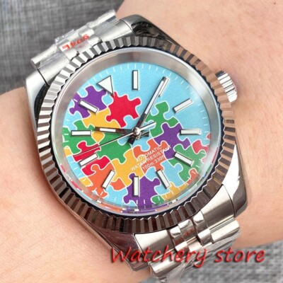 BLIGER 36mm Puzzle Dial Luminous Japan NH35 Automatic Mens Watch Mechanical