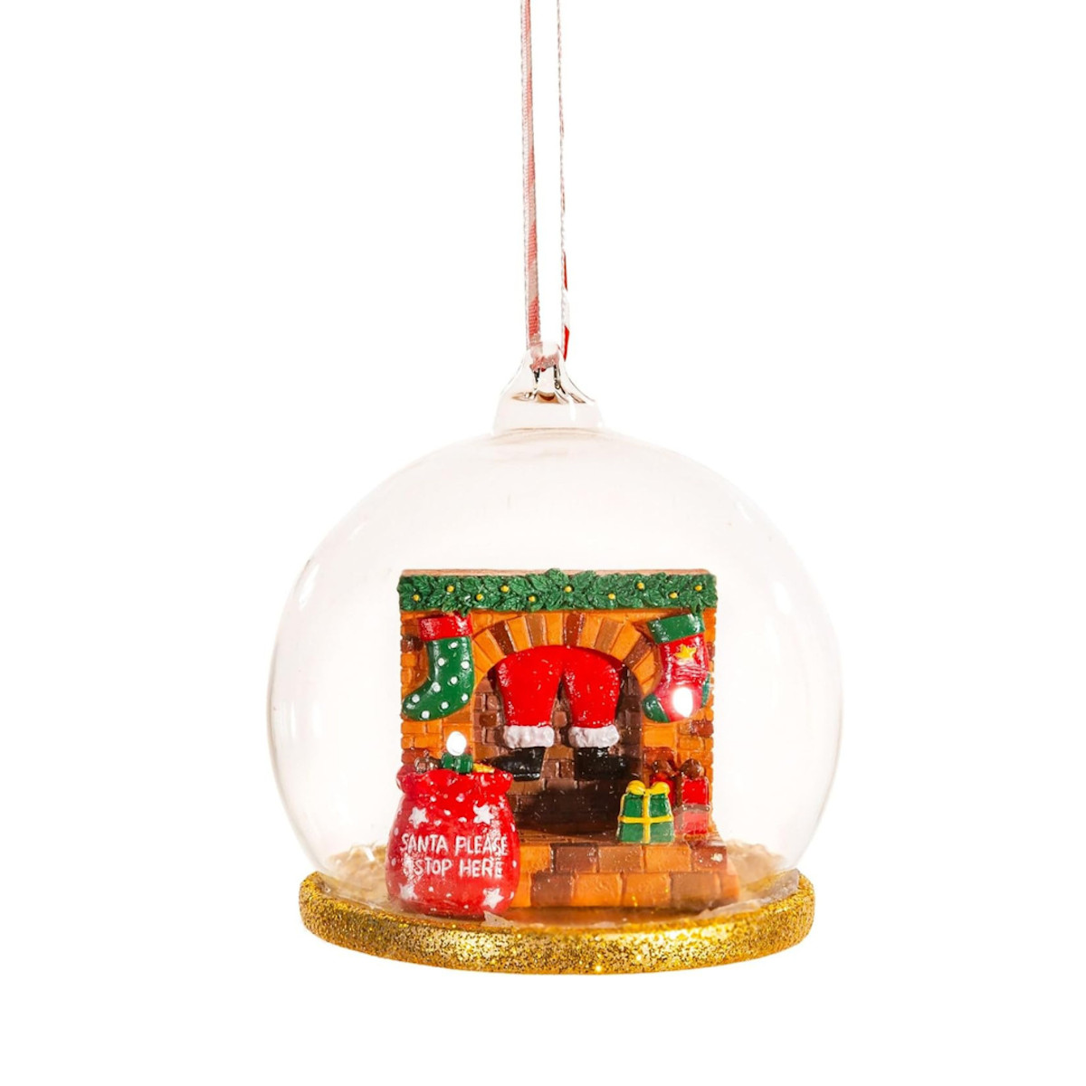 Sass & Belle Santa Please Stop Here in Chimney Novelty Christmas Tree Bauble