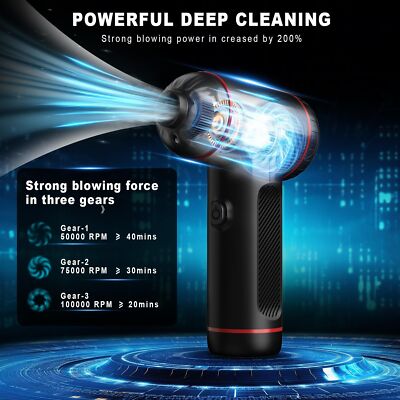 Souffleur Air Comprimé,50000 Tr/Min Dépoussiérants Puissants Électrique,Air Comprimé Duster Avec Lumière Led,Régulation 3 Vitesse, - Jardin
