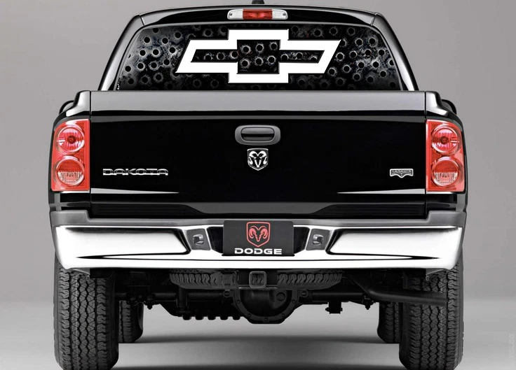 COLOR PERSONALIZADO Chevy Chevrolet Pajarita Remaches Ventana Trasera Perf Gráfico Calcomanía Foto 2 de 4