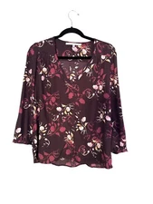Collective Concepts Floral Burgundy Size medium Blouse Lightweight v neck