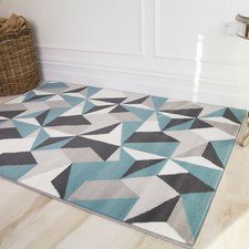 Black Friday Deal Modern Grey Duck Egg Blue Puzzle Living Room Rug Kaleidoscope