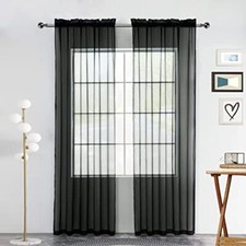 Sheer Voile Window Treatment Rod Pocket Curtain Panels for 52 W x 63 L Black