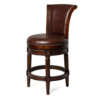 Maven Lane Pullman High-Back Swivel Bar Stool, Dark Walnut, Counter Height
