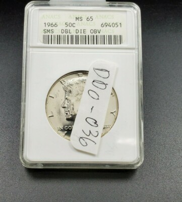 1966 P SMS Kennedy Silver Half Dollar Coin ANACS MS65 Variety DDO