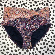 Lands End Purple Paisley Retro High Waist Bikini SWIM suit BOTTOM Reg. 8