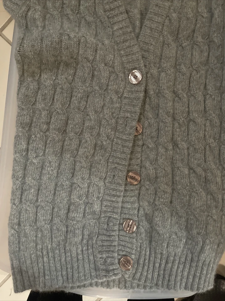 Chaleco Largo Vintage Años 90 Moda Internacional Gris Angora/Lana de Cordero Difuso Pequeño Foto 3 de 4