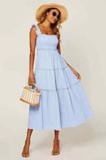 DEBENHAMS Hem Detail Tiered Maxi Sun Dress in blue Size 8/10