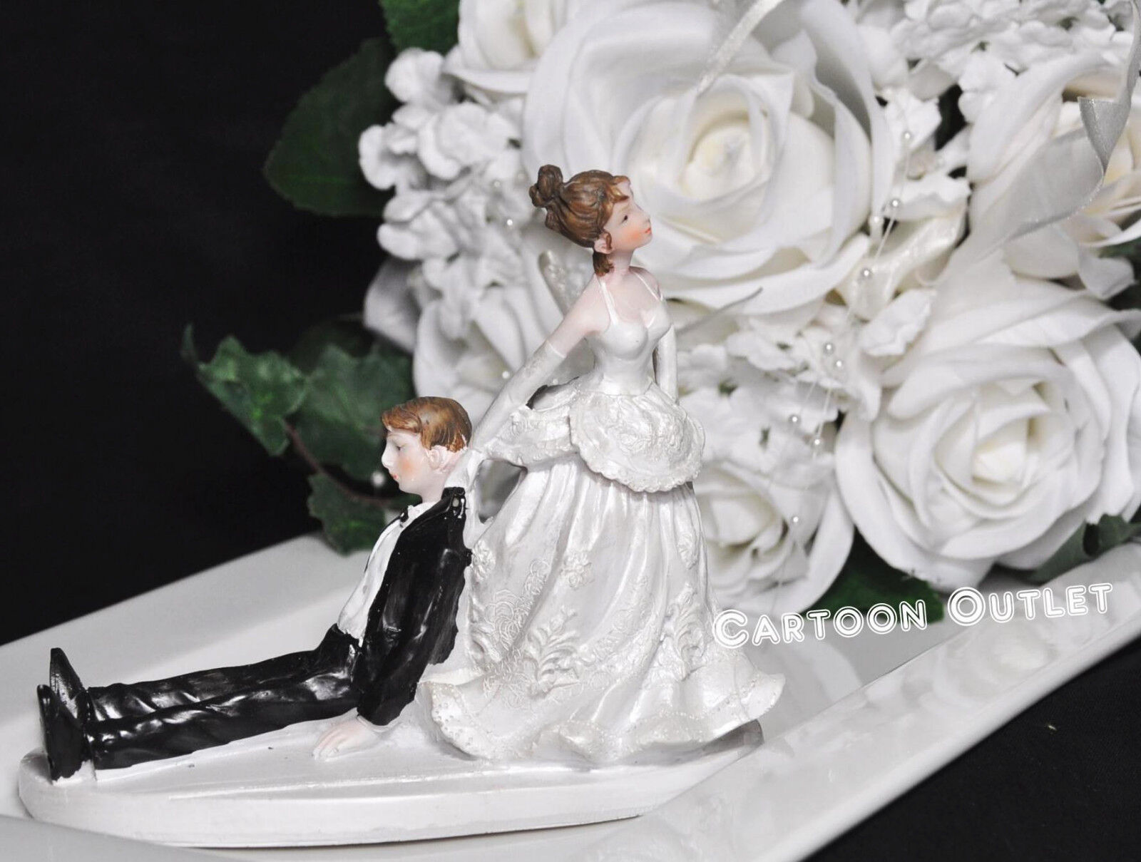 WEDDING CAKE TOPPER FIGURINE BRIDE AND GROOM HUMOR FUNNY COUPLE DRAGGING  GROOM | eBay