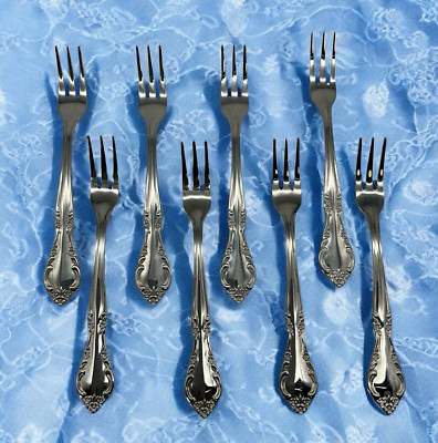 Estia Cascade Stainless Cocktail Seafood Forks Set of 8 NOS Korea 5 1/2'' Vtg