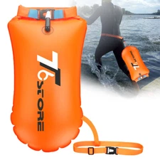 Kayak Safety Orange Tow Float - 15L Waterproof Dry Bag for Open Water Swimmer