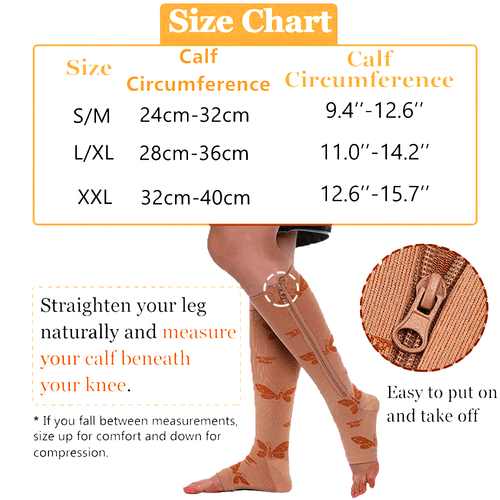 Copper Zipper Compression Socks Leg Support Stockings Men Women 20-30mmHg Gift - Picture 2 of 14