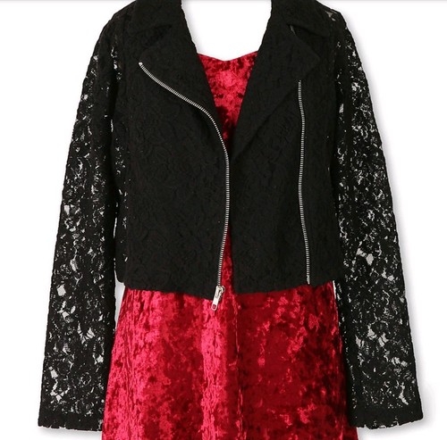 Speechless Big Girl's Solid Wine Party Dress & Black Lace Bomber Jacket-Size-10 - Picture 2 of 3