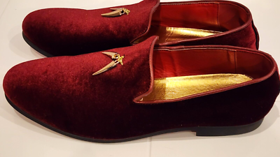 Burgundy Velvet Men Slip-Ons W/Metal Pendants Fashion ,Dress Shoes Sz 44 New | eBay Burgundy Velvet Men Slip-Ons W/Metal Pendants Fashion ,Dress Shoes Sz 44 New | eBay