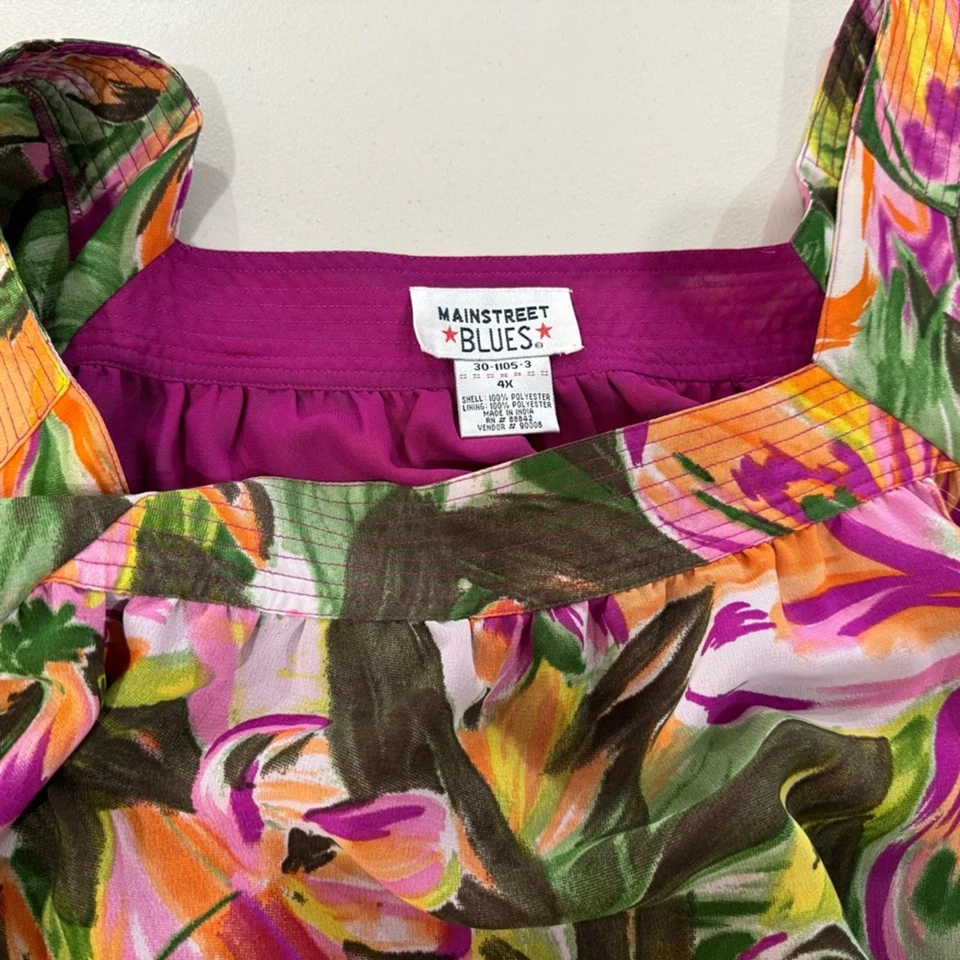 Blusa Mainstreet Azul Para Mujer Talla Grande 4X Mangas Acampanadas Tropicales Florales Foto 3 de 4