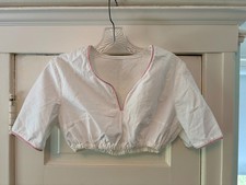 Austrian Dirndl Blouse White Cotton Red Stitc...