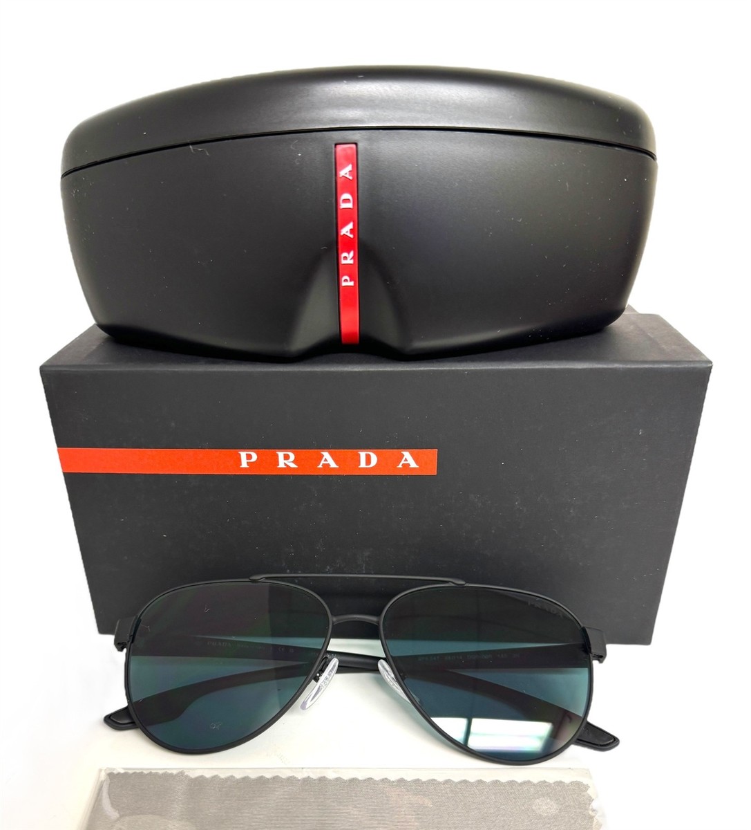 Prada Linea Rossa Sunglasses SPS 54T DG0-09R Black Rubber Blue