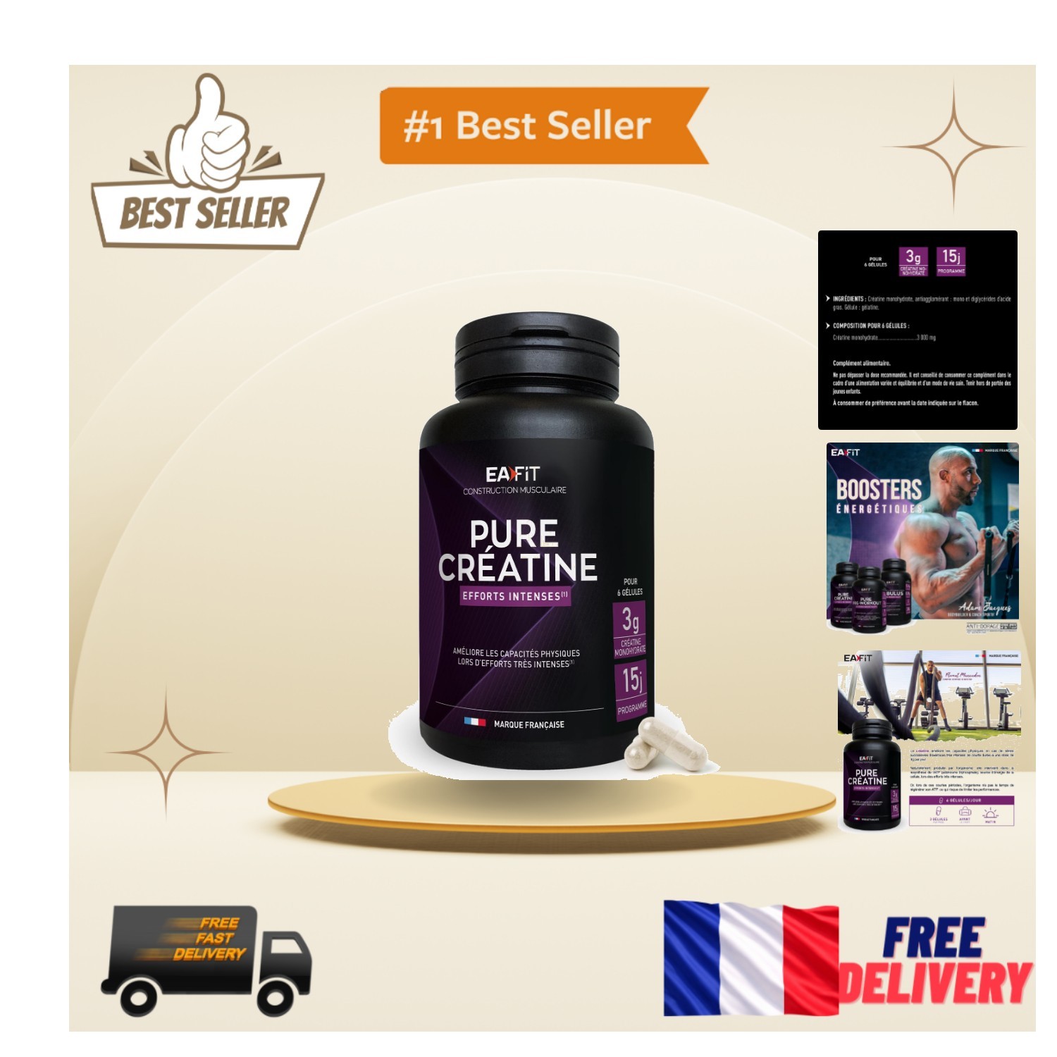Eafit Pure Créatine Monohydrate 3000 mg de 90 gélules pour la performance
