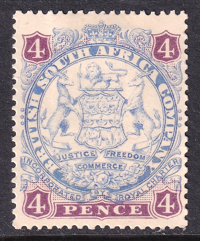 Rhodesia 1896 fine unused British South Africa Company die I fourpence value