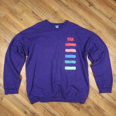 Vintage USA Network Sweatshirt XL Purple Crewneck Colorful Graphic TV Logo USA