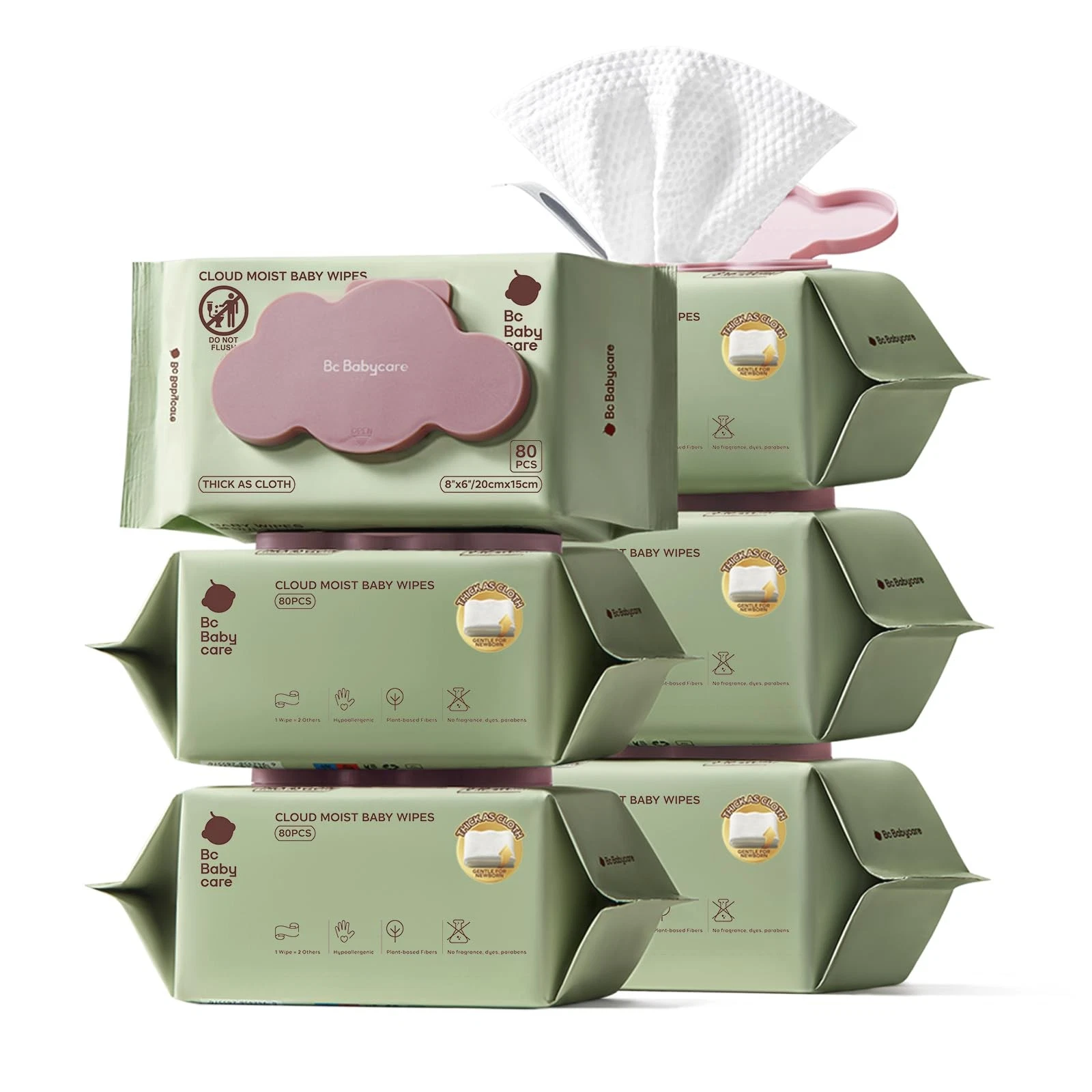Bc Babycare Cloud Moist Baby Wipes, Thick & XL, 99% 80 Count (Pack of 6)