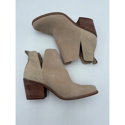 TOMS Everly Cutout Boot Suede Quilted V-Cut Ankle Boots Block Heel Women's 8.5