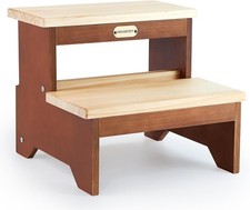 Wooden Two Step Stool for Adults and Kids Bed Stepstool with Two-Colour Heavy...