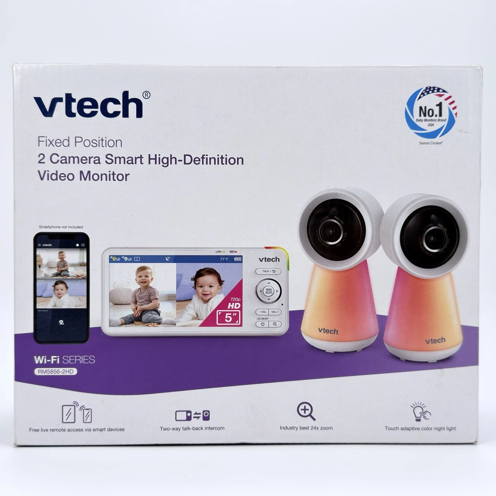 VTech 2 Camera Smart High-Definition Baby Video Monitor Model RM5856-2HD Wi-Fi
