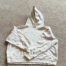 Women's White Pullover Hoodie Crew Neck Long Sleeve Solid Casual