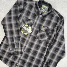 Dixxon Shirt Mens Medium Gray Black Plaid Button Up The Ooze Bamboo Blend NEW