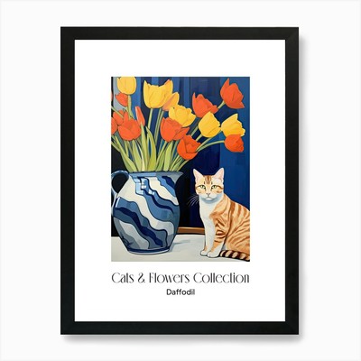 Katzen & Blumen Sammlung Narzisse gerahmtes Wandbild Poster Leinwanddruck Bild