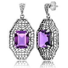 6CT Treated Amethyst 925 Solid Sterling Silver Filigree Earrings Jewelry 