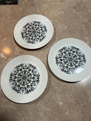 Vtg METEOR CHINA  3916 SALAD PLATES 7.5 . Set of 3 Floral Scrolls Sears MCM
