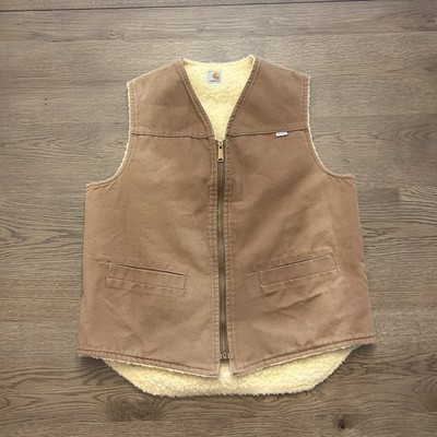 Vintage Carhartt 6SV Duck Vest Sherpa Lined Large Distressed Made