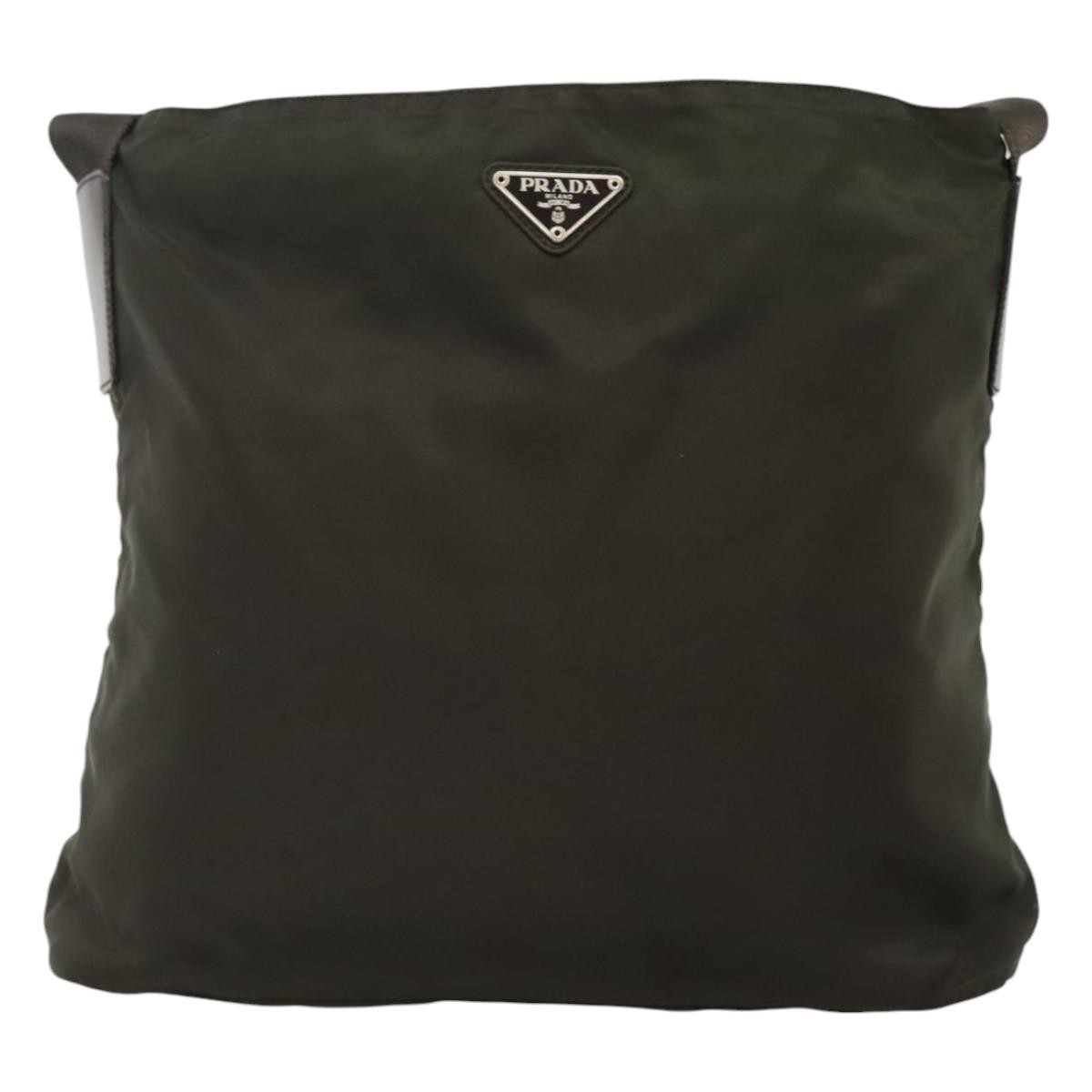 Prada Tessuto Khaki Nylon Shoulder Bag Authentic