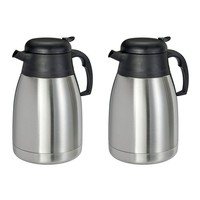 2Er Set Thermoskannen Edelstahl 1,5L Isolierkanne Einhandautomatik Kaffeekanne