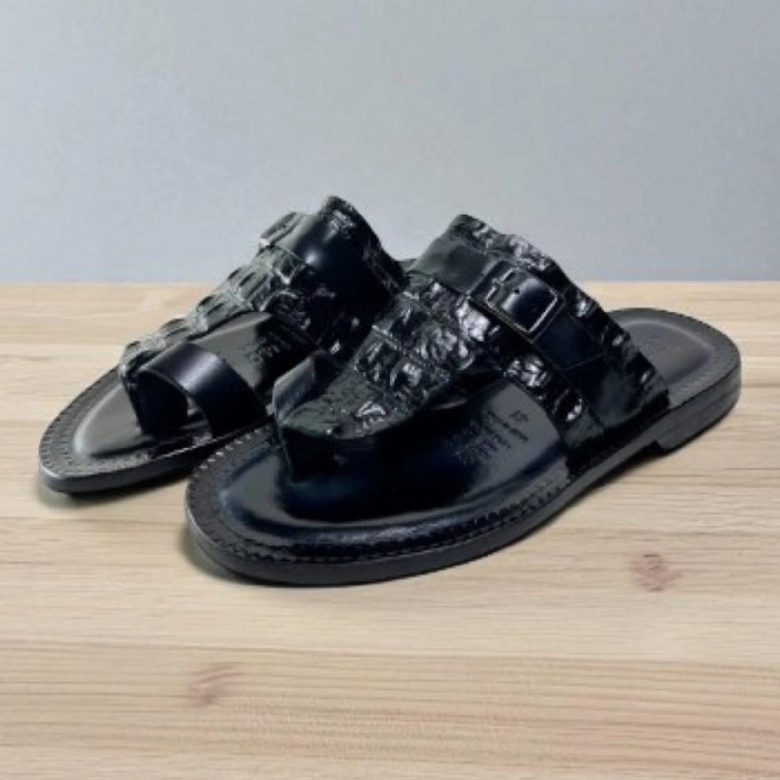 Leather Italian Sandals Mens Black Genuine Leather Shoes Handmade Torin