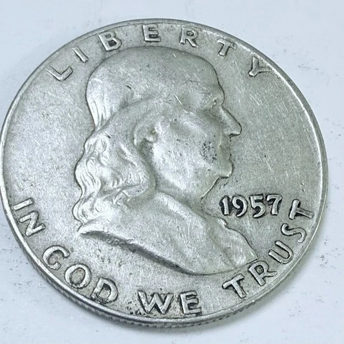1957 D SILVER FRANKLIN HALF DOLLAR 90% SILVER CIRCULATED COIN FREE SHIP #7565