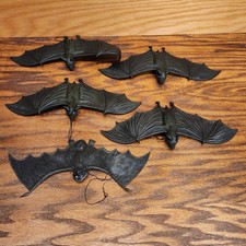 Vintage Halloween Rubber Bat Decorations Lot of 5 Black Hanging Bats Detailed