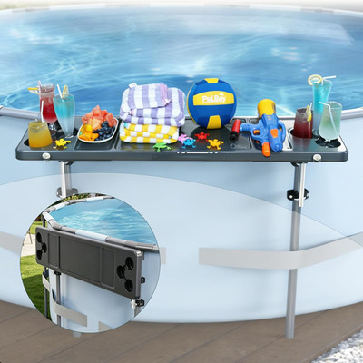 Poolside Bar, 47.2''×11.8'' Poolside Bar Table with 6 Cup Holders, Folding above G