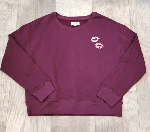 Pact Kiss Lips Maroon L Long Sleeve Crewneck Sweatshirt Organic Cotton Boxy Cozy