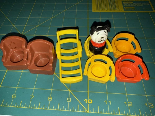 Vintage Fisher-Price Little People Dollhouse Furniture Lot includes dog figure