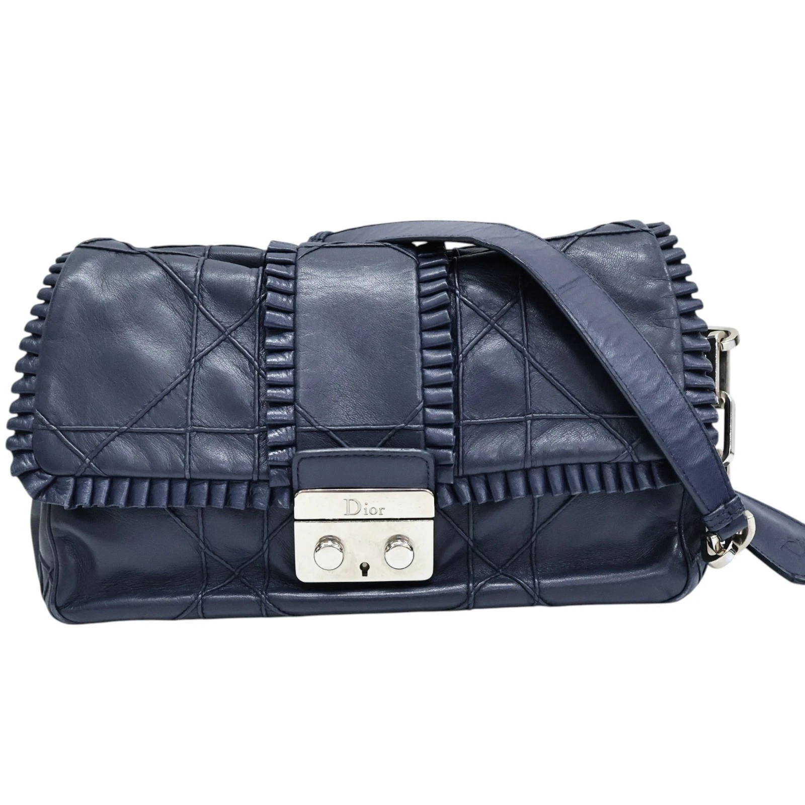 DIOR New Lock Ruffle Flap Bag Lambskin Blue