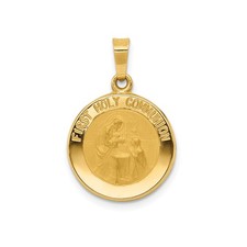 14k Yellow Gold First Communion Pendant Engraved Catholic Medal for Women Kids
